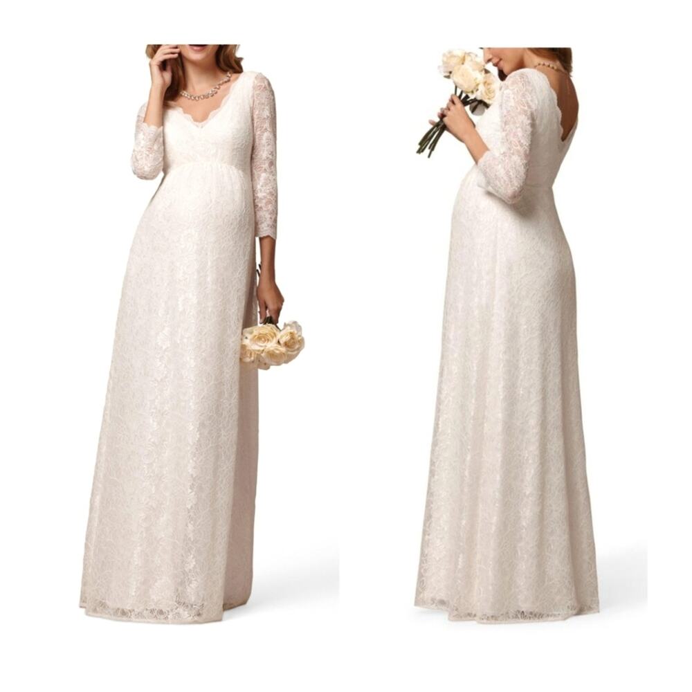Tiffany Rose Chloe Lace V-neck Maternity Wedding Gown Size 2 US 6-8 Ivory